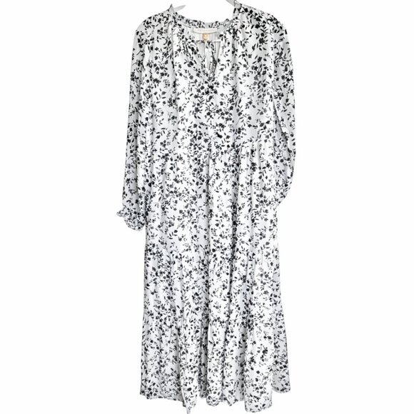 DownEast Mimi Dress XS White Black Floral Prairie Midi Boho Tiered Rayon NWT - Picture 2 of 15